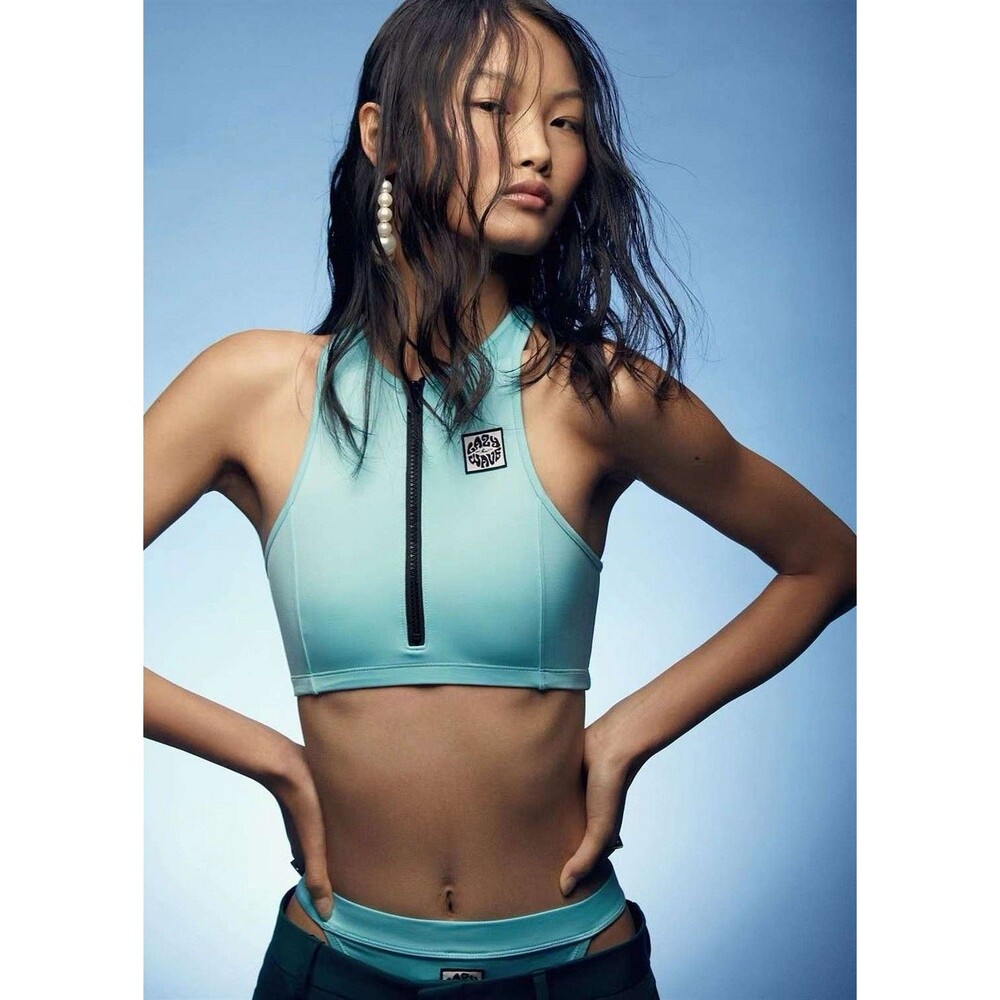 H&M womens lazy wave bathing suit top racerback 1/4 zip size m nwt